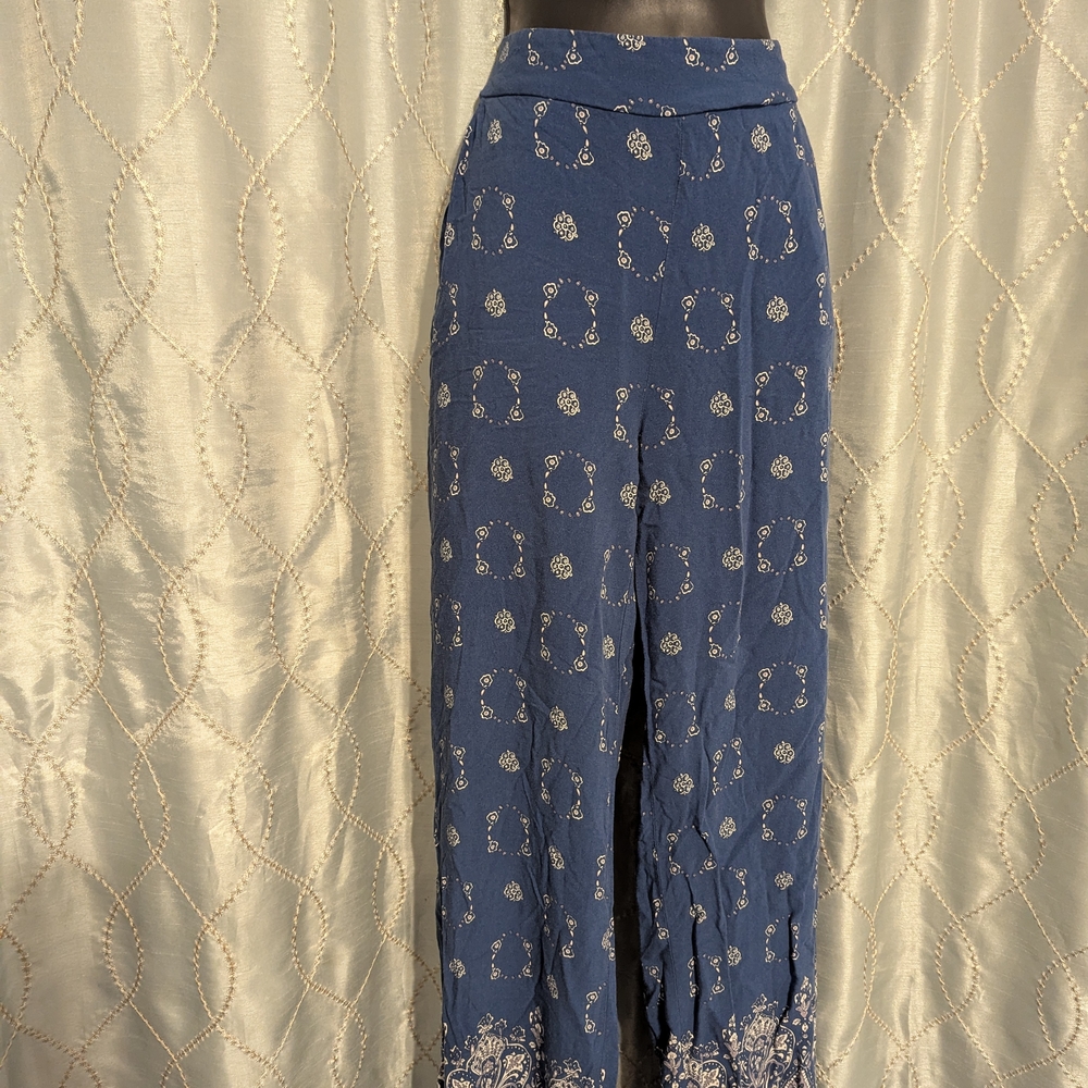 Blue Patterned Women's Pants - Medium